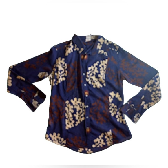 CRAIG TAYLOR BLOUSE Blouse/Shirt  Blue Twiggy Brown and White Pop Art Size M - Picture 1 of 16